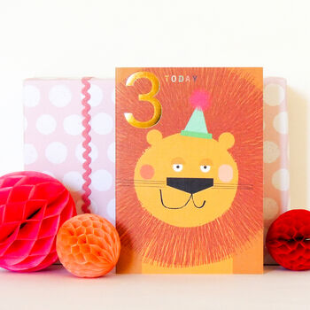 Gold Foiled Lion 3rd Birthday Card, 3 of 5