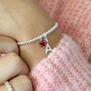 Silver Plated Initial And Birthstone Star Bracelet, 3 of 6