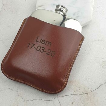 Personalised Hip Flask And Leather Pouch, 2 of 9