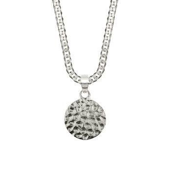 Men's Lakshmi Hammered Disc Silver Necklace, 2 of 9