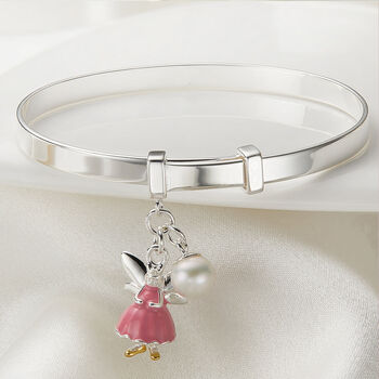 Personalised Sterling Silver Pink Fairy, Pearl Bangle Christening | Baptism | 1st Birthday | Engraved Jewellery, 4 of 7