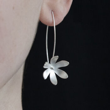 Silver Daisy Flower Earrings Side Facing, 3 of 4