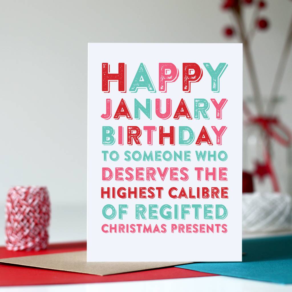 Christmas January Re ted Birthday Card