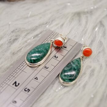 Green Emerald, Coral Sterling Silver Earrings, 8 of 9