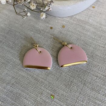 Pink Half Circle Ceramic Earrings 22k Gold Lustre, 4 of 4