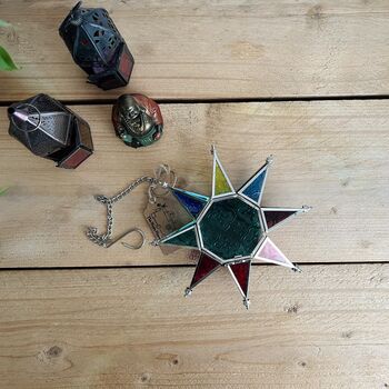 Moroccan Style Star Hanging Lantern Emerald Green, 4 of 8