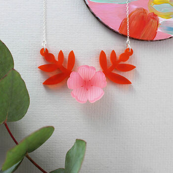 Pink And Orange Personalised Floral Daisy Necklace, 3 of 6