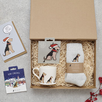 Christmas Airedale / Welsh Terrier Dog Pin Badge, 3 of 12