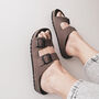 Leather Sandals With Memory Foam Insole In Grey/ Taupe, thumbnail 2 of 5