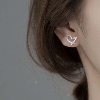 Sterling Silver Sparkly Heart Stud Earrings, 2 of 7
