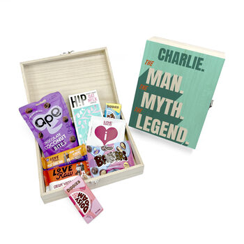 Personalised 'The Legend' Vegan Chocolate Snacks Box, 5 of 8