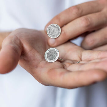 Silver Fingerprint Coin Cufflinks, 4 of 7