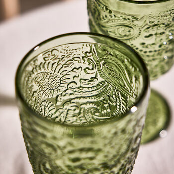 Lugo Paisley Embossed Green Wine Glass, 4 of 4