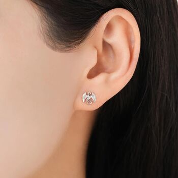 Tiny Mismatched Dragon Stud Earrings In Sterling Silver, 2 of 11