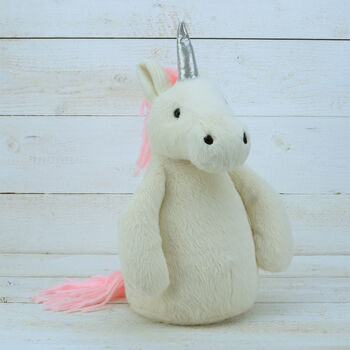 Unicorn Plush Door Stop, With Silver Sparkly Horn, 2 of 3