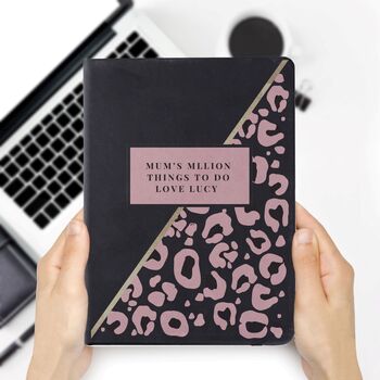 Personalised Leopard Print Black Hardback Notebook, 2 of 4