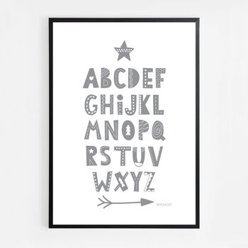 Alphabet Grey Scandi Nursery Print, 3 of 5