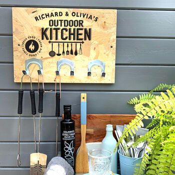 Personalised Outdoor Kitchen Sign With Hooks, 2 of 9
