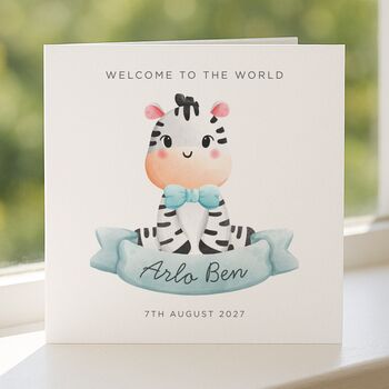 Personalised Cute Zebra New Baby Boy Card, 5 of 8