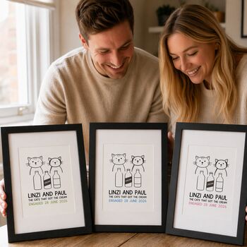 Personalised 'Cats That Got The Cream' Engagement Gift Print For Newly Engaged Couple, 2 of 9