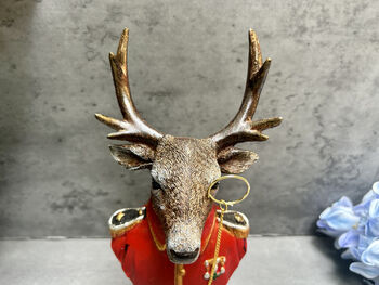 19cm Red Gentleman Stag Bust Ornament – Regal Deer Suit Figurine, 11 of 12