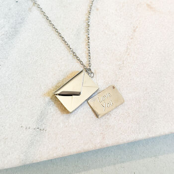 Secret Message Envelope Locket Necklace With Love You Charm, 2 of 2