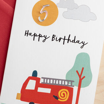 Personalised Red Fire Truck Birthday Card With 3D Age, 3 of 4
