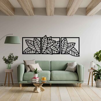 Triple Wooden Panel Leaves Hanging Wall Art Home Decor, 7 of 9