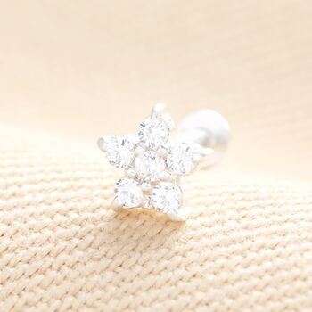 Sterling Silver Crystal Flower Piercing Earring, 2 of 6