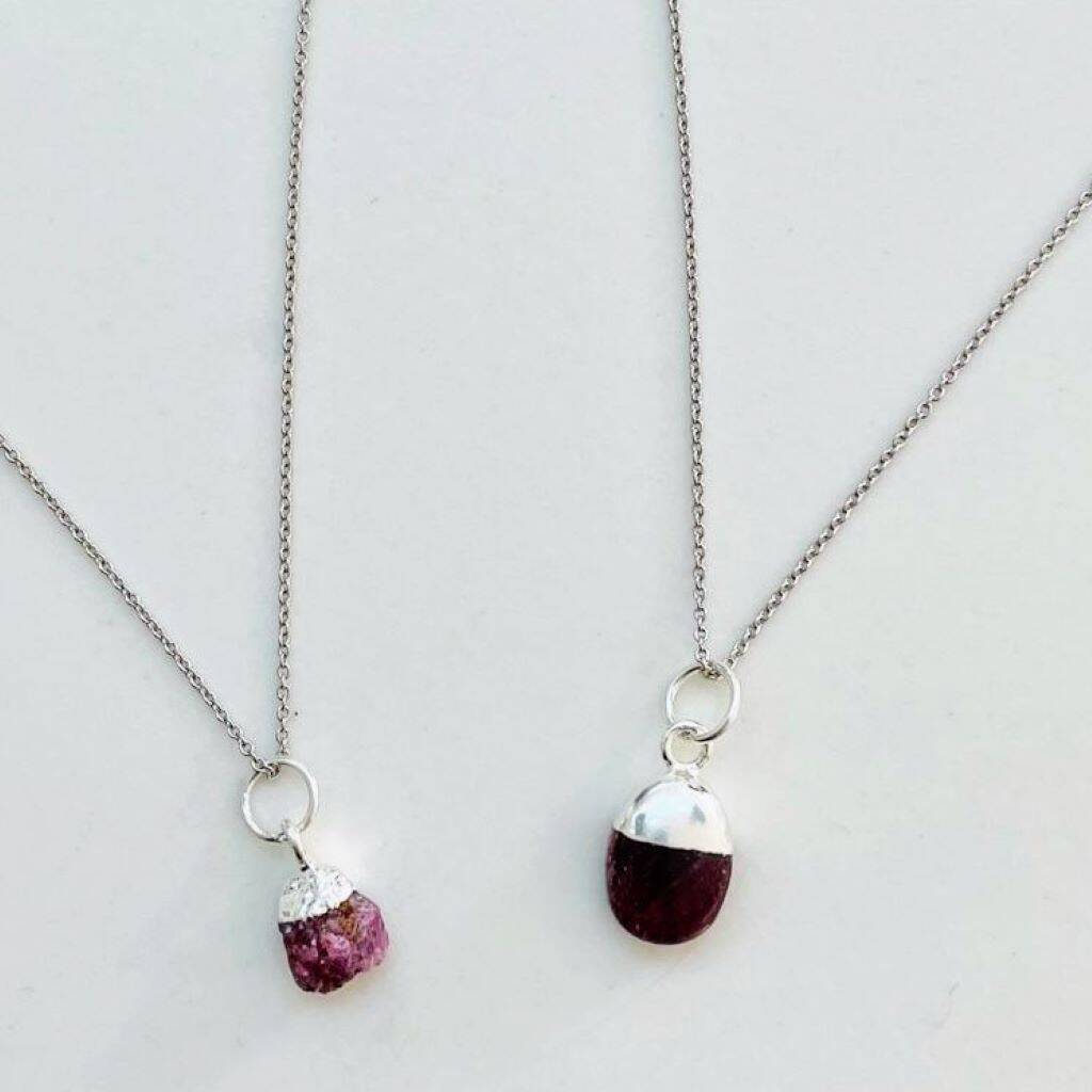 July Birthstone Necklace, Ruby, Silver Plated, 1 of 8