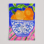 Bowl Of Oranges Table Scene Art Print Watercolour Pastel Poster, thumbnail 4 of 4