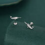 Tiny Narwhal Unicorn Whale 16 G Internally Threaded Flat Back Earrings In Sterling Silver, thumbnail 2 of 11