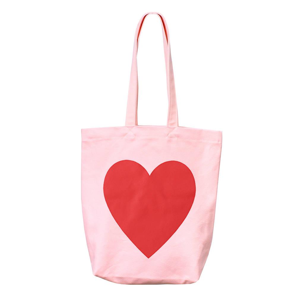 heart pink canvas tote bag by alphabet bags | 0