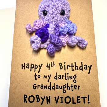 Personalised Name Age Octopus Crochet Birthday Card Handmade, 3 of 12