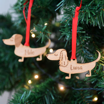 Dachshund Personalised Dog Wooden Christmas Decoration, 11 of 12