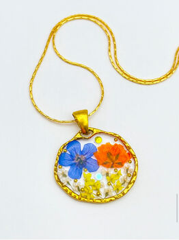 Necklace Handmade With Orange And Blue Flowers, 7 of 12