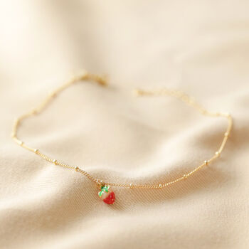 Enamel Strawberry Charm Anklet In Gold Plating, 2 of 4
