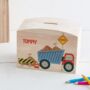 Personalised Tipper Truck Construction Wooden Money Pot, thumbnail 2 of 7