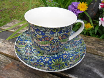 Large Cup And Saucer In William Morris Blue Strawberry Thief Design, 7 of 11