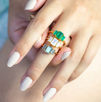Green Onyx Gemstone Ring With A Triple Baguette Cut, 6 of 7