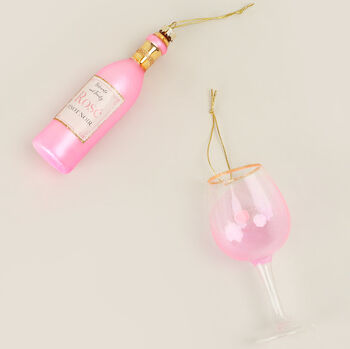 G Decor Rosé Wine Bottle And Glass Christmas Baubles, 4 of 6