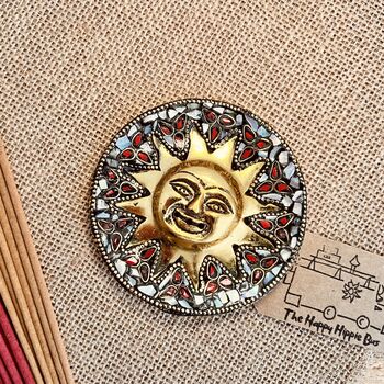 Smiling Gold Sun Incense Stick Holder Ash Catcher, 3 of 12