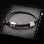 Custom Engraved Men's Adjustable Black Leather Bracelet With Personalised Silver Double Clasp, Artisan Jewellery, thumbnail 2 of 9