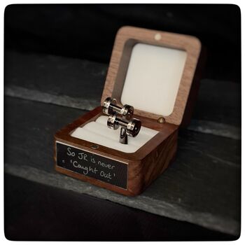 Personalised Gunmetal Dumbbell Cufflinks, 9 of 10
