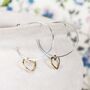 Handmade Hoop Earrings With Dainty Gold Hearts, thumbnail 1 of 7