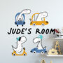 Personalised Set Of Four Dinosaur Cars Wall Sticker, thumbnail 2 of 3
