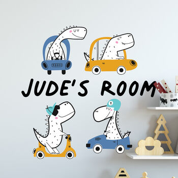 Personalised Set Of Four Dinosaur Cars Wall Sticker, 2 of 3