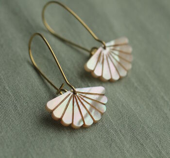 Mother Of Pearl Bridal Art Deco Scallop Earrings, 3 of 11