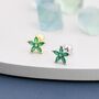 Sterling Silver Emerald Green Cz Flower Barbell Earrings, thumbnail 3 of 12
