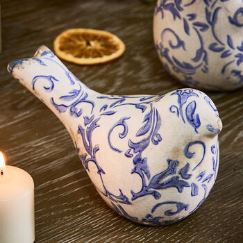 Set Of Two Solene Blue Botanical Bird Ornaments, 3 of 9